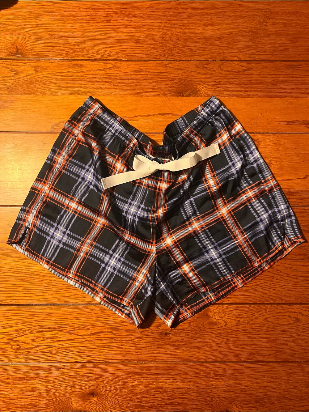 LOFT Black Plaid Lounge Shorts with Red & Blue Accents